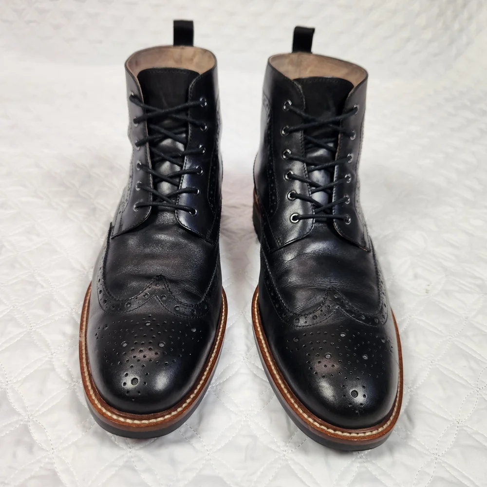 Banana Republic Genuine Italian Leather Black Brogue Wingtip Men's Boots 11.5 M - Picture 6 of 11
